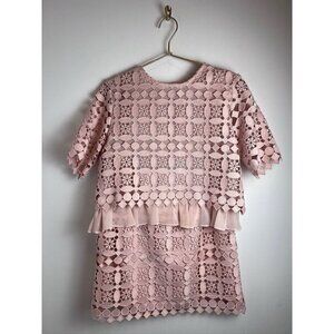 Sandro Paris Claude Top & Skirt Set Pink lace Size 2